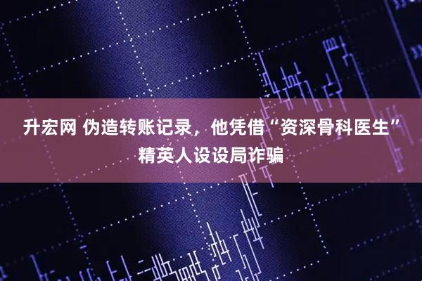 升宏网 伪造转账记录，他凭借“资深骨科医生”精英人设设局诈骗